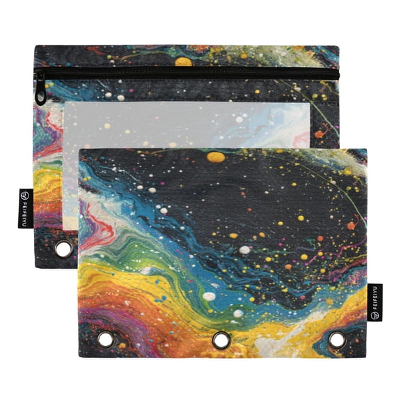 2 Pcs 3 Ring Binder Pouches, Foldable File Folders with Clear PVC Window, Stationery Storage Bag for School Office Home Flowing Light