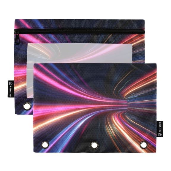 2 Pcs 3 Ring Binder Pouches, Foldable File Folders with Clear PVC Window, Stationery Storage Bag for School Office Home Light Track