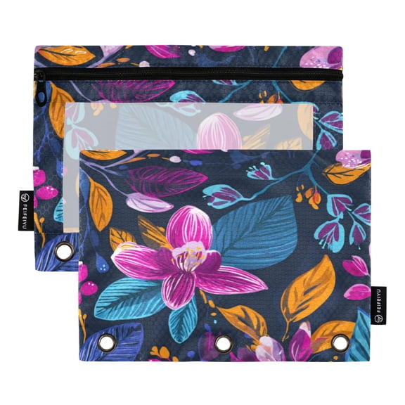 2 Pcs 3 Ring Binder Pouches, Foldable File Folders with Clear PVC Window, Stationery Storage Bag for School Office Home Midnight Fireworks