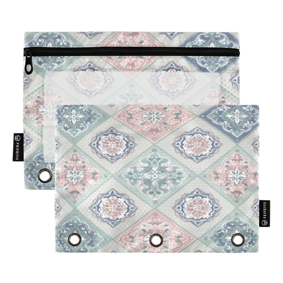 2 Pcs 3 Ring Binder Pouches, Foldable File Folders with Clear PVC Window, Stationery Storage Bag for School Office Home Morocco