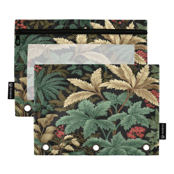 2 Pcs 3 Ring Binder Pouches, Foldable File Folders with Clear PVC Window, Stationery Storage Bag for School Office Home Secrets Of The Forest