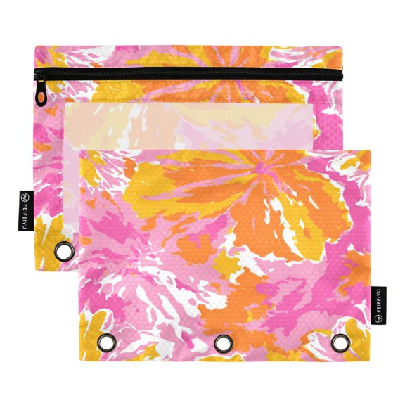 2 Pcs 3 Ring Binder Pouches, Foldable File Folders with Clear PVC Window, Stationery Storage Bag for School Office Home Sweet Orange