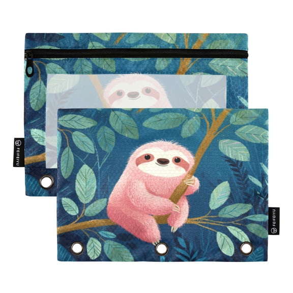 2 Pcs 3 Ring Binder Pouches, Foldable File Folders with Clear PVC Window, Stationery Storage Bag for School Office Home The Sloth's Hug