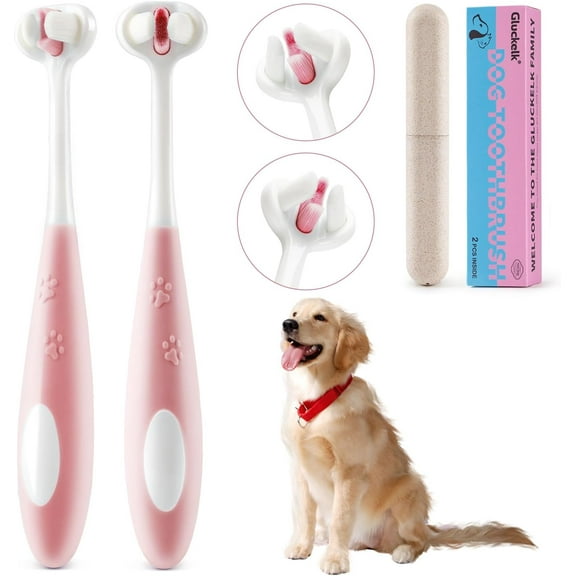 2 Pcs 3-Sided Dog Toothbrush, Puppy Toothbrushes, Ultra Soft Nano Bristles, Suitable for Teeth with Sensitive Gums, Pet Dental Care Oral Hygiene, for Small and Medium Dogs