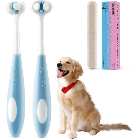 2 Pcs 3-Sided Dog Toothbrush, Puppy Toothbrushes, Ultra Soft Nano Bristles, Suitable for Teeth with Sensitive Gums, Pet Dental Care Oral Hygiene, for Small and Medium Dogs