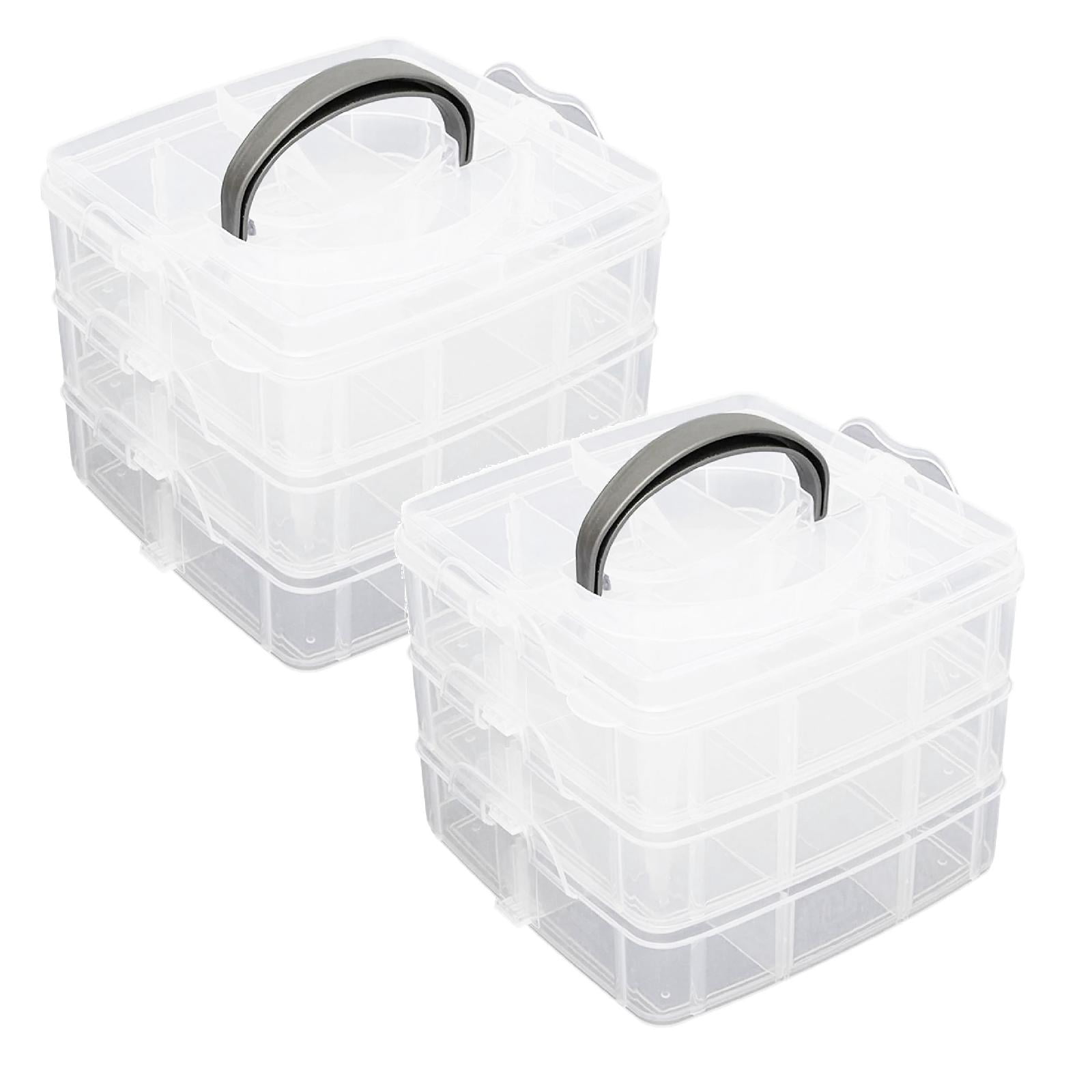 2 Pcs 3-Tier 18 Compartments Plastic Craft Storage Box, Demountable Plastic Jewelry Box Organizer Storage Container with Adjustable Dividers for Masking Tape Desktop Tape DIY Sticker Roll Tape