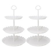 2 Pcs 3-Tier Cupcake Stand Fruit Plate Cakes for Wedding Home Birthday Tea Party Serving Platter(White)