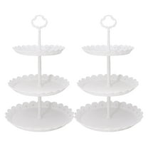 2 Pcs 3-Tier Cupcake Stand Fruit Plate Cakes for Wedding Home Birthday Tea Party Serving Platter(White)