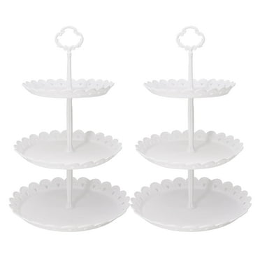 2 Pcs 3-Tier Cupcake Stand Fruit Plate Cakes for Wedding Home Birthday Tea Party Serving Platter(White)