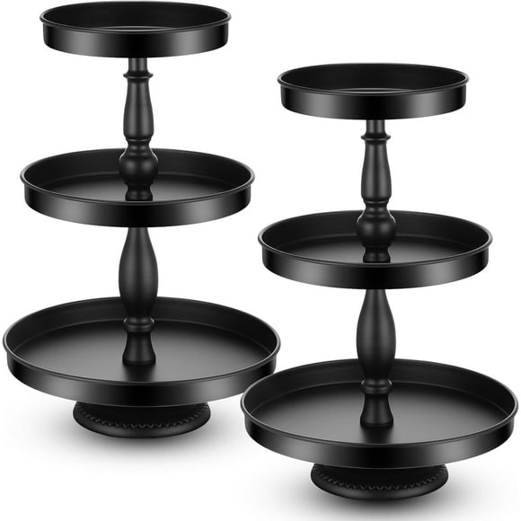 2 Pcs 3 Tier Cupcake Stand Holder, Round Cupcake Stand Serving Tray, Metal Tiered Tray Pastry Dessert Cake Tower Display Stand for Baby Shower Tea Party, Wedding and Birthday (Black)