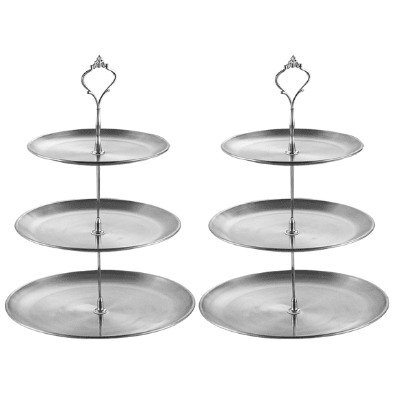 2 Pcs of 3-Tier Stainless Steel Cake Stand, Elegant Silver Tiered Tray for Fruit, Desserts, and Snacks, Great for Weddings and Parties, Includes Non-Slip Feet