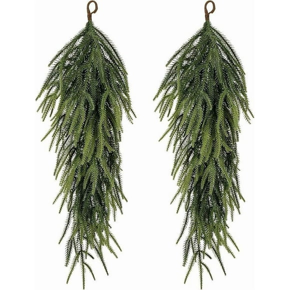 2 Pcs 30" Extra Length Artificial Christmas Teardrop Swag, Faux Pine Needles Teardrop Door Swag, Christmas Norfolk Greenery Teardrop Wreath for Xmas Door Table Mantle Fireplace Indoor Outdoor Decor