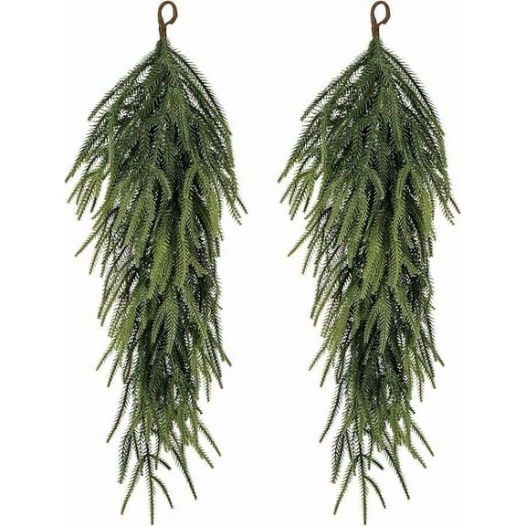 2 Pcs 30" Extra Length Artificial Christmas Teardrop Swag, Faux Pine Needles Teardrop Door Swag, Christmas Norfolk Greenery Teardrop Wreath for Xmas Door Table Mantle Fireplace Indoor Outdoor Decor