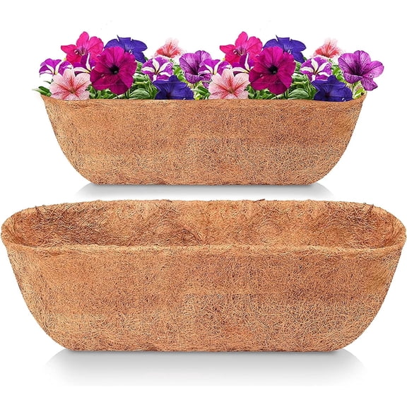 2 Pcs 30" Trough Coco Fiber Replacement Liner,Casewin Pre-Formed Window Basket Coco Liner, Natural Coconut Coir Planter for Wall Hanging Basket, Window Box, Flower Pot, Fence, Railing