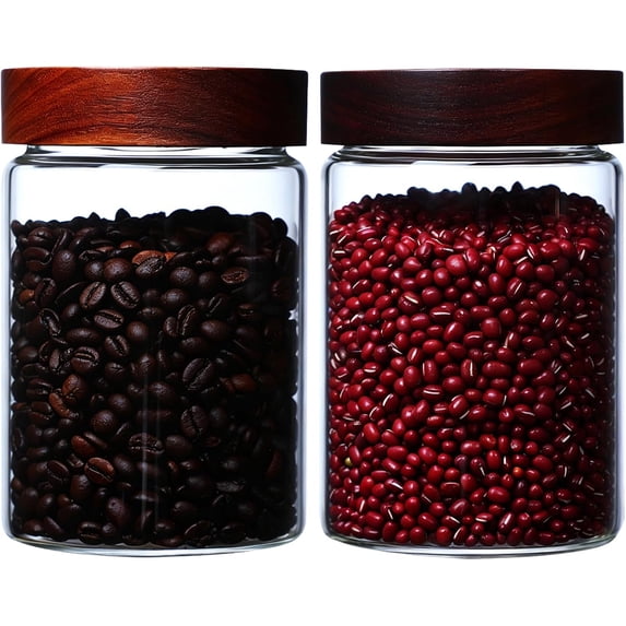 2 Pcs 30 fl.oz Glass Jars with screw Acacia Lids, Food Storage ...