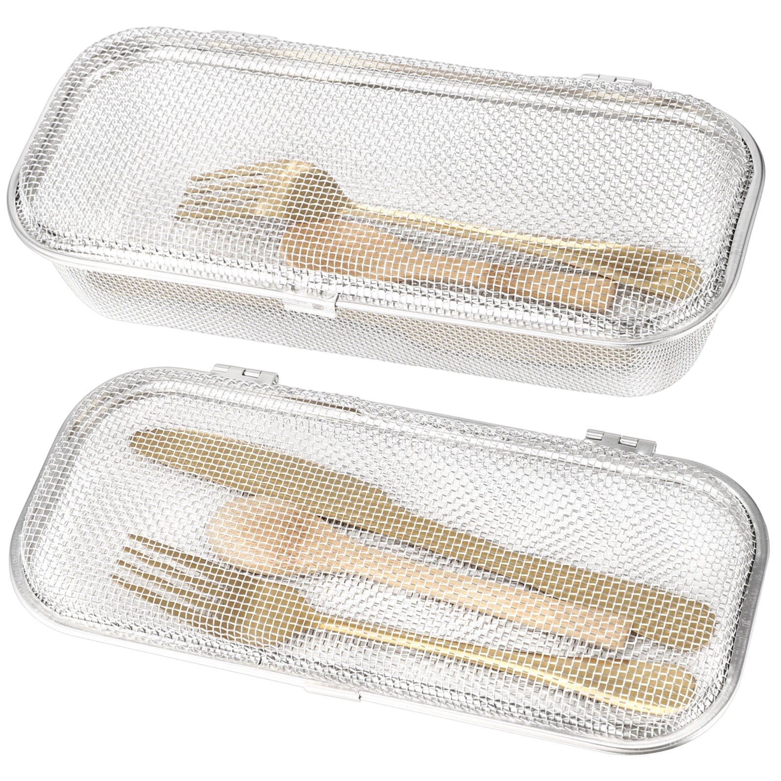 2 Pack 304 Stainless Steel Dishwasher Basket for Small Items – Mesh Silverware Holder for Utensils, Chopsticks & Scoops, Fine Mesh Draining, Secure Latch (Two Sizes)