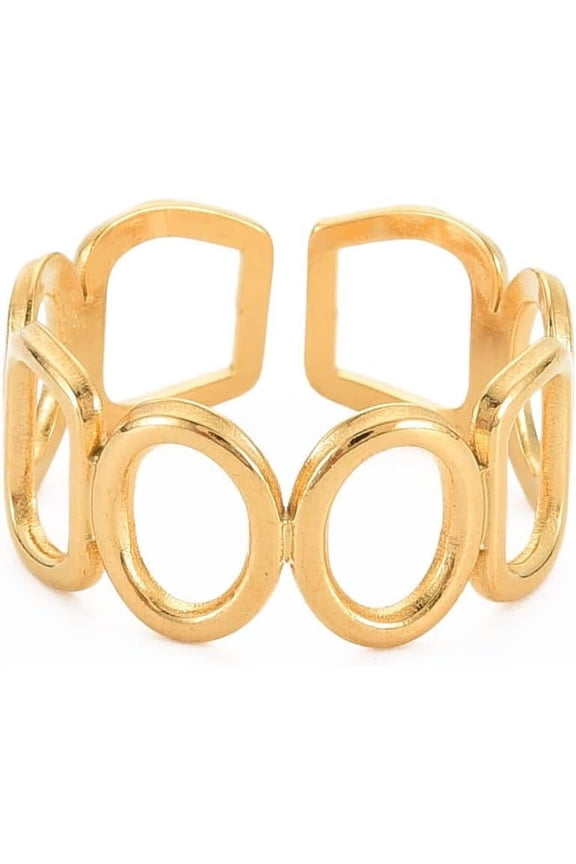 2 Pcs 304 Stainless Steel Open Geometry Wrap Cuff Ring Real 18K Gold Plated Rings Decoration Ion Plating(IP) Rings DIY