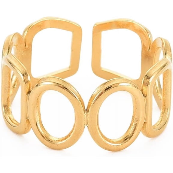 2 Pcs 304 Stainless Steel Open Geometry Wrap Cuff Ring Real 18K Gold Plated Rings Decoration Ion Plating(IP) Rings for Women Wedding Engagement Party Jewelry Gift US Size 8(18.1mm)