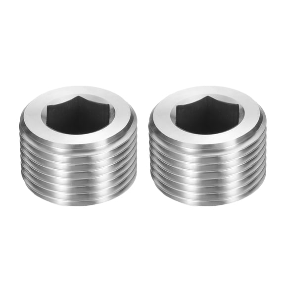 2 Pcs 304 Stainless Steel Pipe Plug M27 x 2 Male Internal Hex Thread Socket Pipe Plug