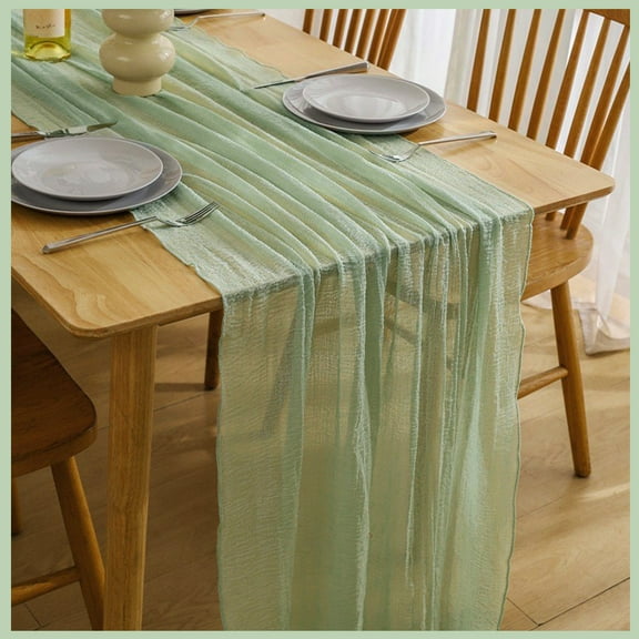 2 Pcs 31.5" x 118" Sage Green Cheesecloth Table Runner, Rustic Boho Gauze for Wedding Bridal Shower Birthday Party Kitchen Tabletop Decorations