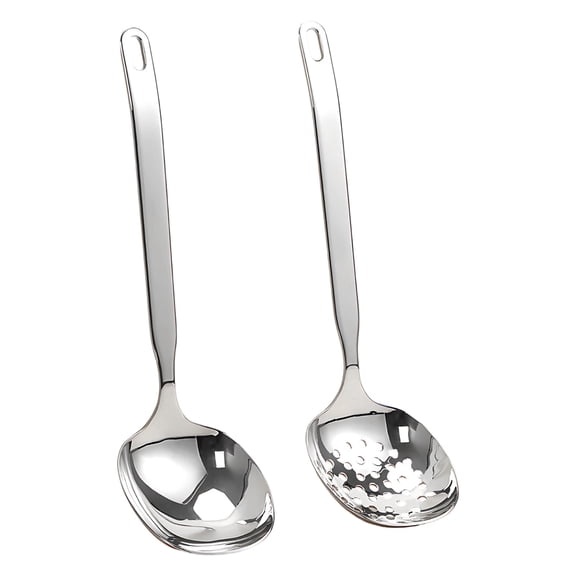 2 Pcs 316 Stainless Steel Spoon Set, Including Square Soup Ladle and Slotted Ladle, Corrosion-Resistant, One-Piece Design, Kitchen Cooking Spoons for Home, Restaurant
