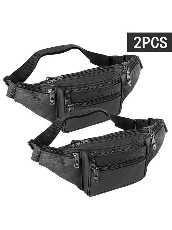 2 Pcs 35 CM Genuine Leather Waist Pouch Professional Asset Consolidationblack)