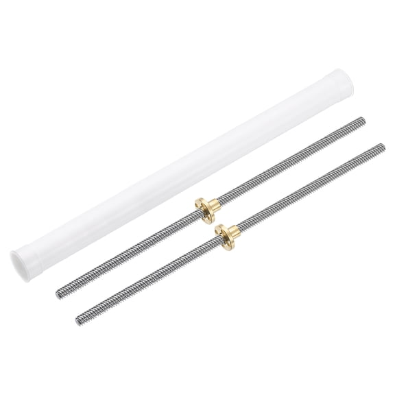 Uxcell 2 Pcs 304 Stainless Steel 13.78 inch Screw with Tr8x2 Brass Nut and Plastic Packaging Tube Silver