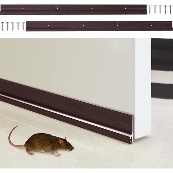 2 Pcs 36 Inches Metal Door Draft Stopper, Door Sweep, Mouse Stopper, Mice Seal Strip, Aluminum, Noise Blocker, Keep Rodents and Pests Out, Enhanced Weather Sealing, Easy to Install, Brown