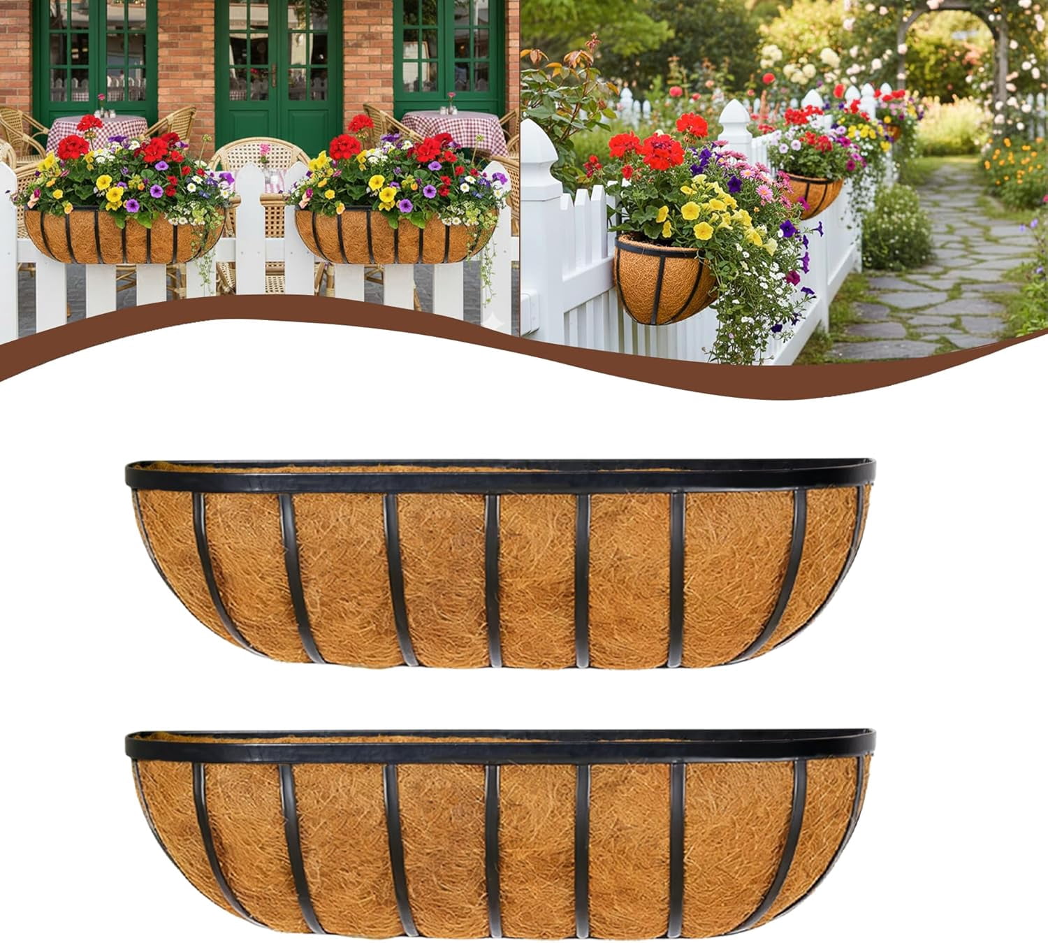 36 Inch Railing Planter 2 Pcs 36“ Railing Planter Window Box Deck Railing Planter Boxes with ...