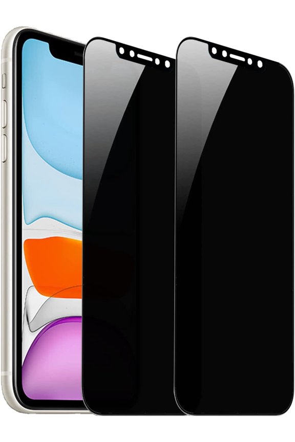 2 Pcs 360 Degree Privacy Tempered Glass Screen Protector Full Coverage Anti-Spy Screen Protector 9H Hardness Anti-Scratch 4 Sides Anti-Peeping Compatible with iPhone 11 / iPhone XR 6.1 inch