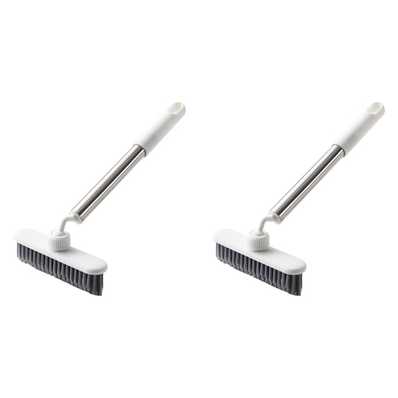 2 Pcs 360 Degree Rotatable Cleaning Brush, Long Stainless Steel Handle Grout Scrubber, Adjustable Crevice Cleaning Brush, Firm Bristle Tile Detail Cleaner, Small Floor Scrub Brush, White