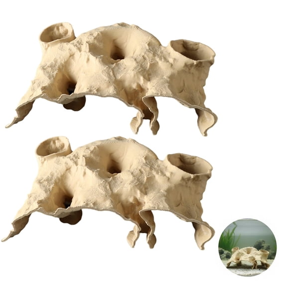 2 Pcs 3D Printed Fish Tank Tunnel Decor, 7.1 x 3.9 x 1.8 in Betta Hideout, Sandstone Style Betta Cave for Aquarium, Safe PLA Interior Rockery for Small Fish, Shrimp, and Aquatic Landscaping