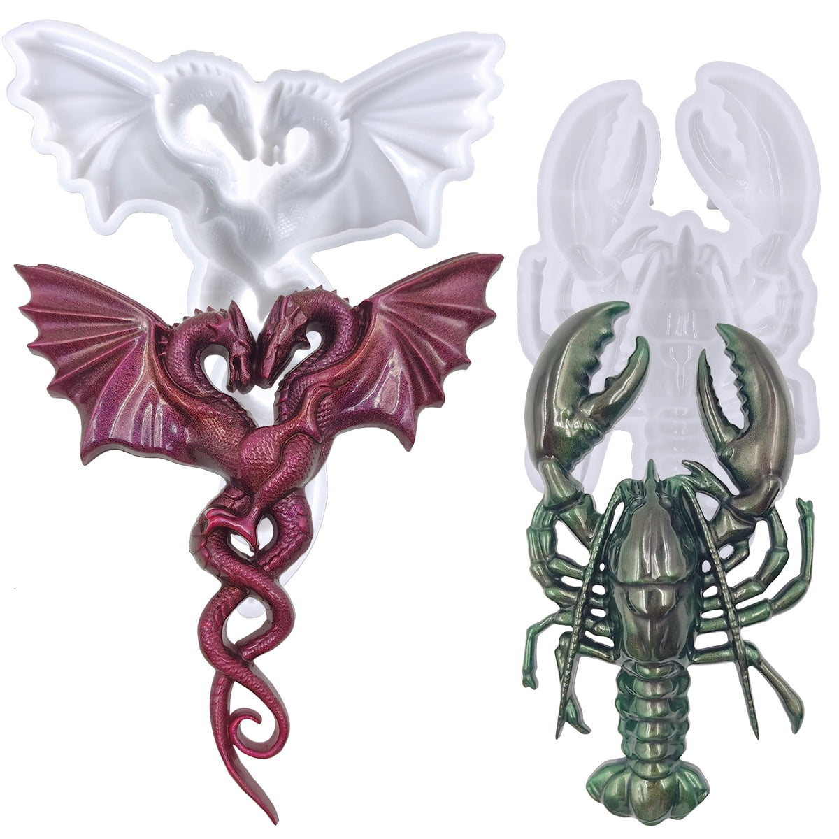 2 Pcs 3D Silicone Molds, AIFUDA Lovers Dragon Resin Mould & Lobster Epoxy Resin Mold, Large Resin Mould DIY Resin Casting for Wall Desktop Decor