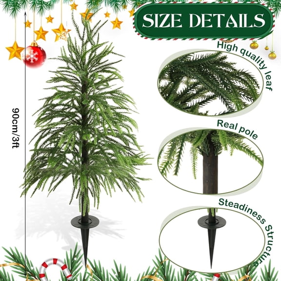 2 Pcs 3FT Artificial Norfolk Pine Trees, Fake Cypress Christmas Tree Urn Filler for Front Porch, Artificial Topiary Shrubs Greenery for Christmas Outdoor Indoor Decor