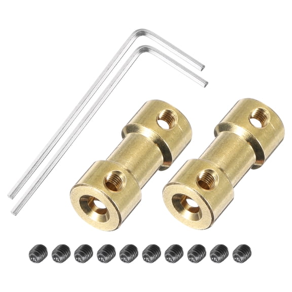 2 Pcs 3mm to 3mm Brass Shaft Coupling Joint Connector with Screws and Hex Wrench Flexible Motor Shaft Coupler for Car Wheels Tires Shaft Motor