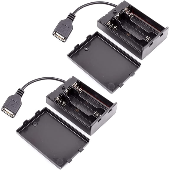 2 Pcs 3x1.5V AA Battery Holder, Case Box with On/Off Switch and USB Cable, 4.5-5V Output