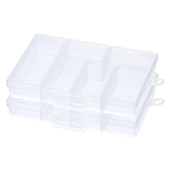 2 Pcs 4.7x3.4x1 Nail Charm Organizer 6 Grids Craft Box Transparent