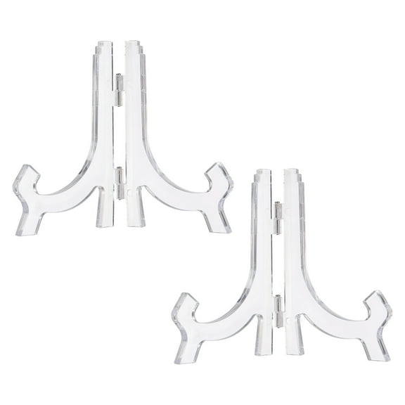 2 Pcs 4" Acrylic Easel Display Stand, Folding Plate Display Stands Holder for Display Frames, Clear