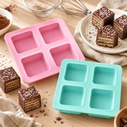 2 Pcs 4 Cavity Plain Square Silicone Mold,Muffin Cup Cupcake& Brownie Pan,Reusable Soap Making Mold,Craft Art Mold,DIY Mould for Smores,Chocolate,Graham Crackers,Marshmallow Making