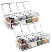 2 Pcs of 4-Compartment Spice and Topping Containers Set with Spoons, Clear Plastic Storage Boxes for Condiments, Ice Cream Toppings, and Seasonings, Leak-Proof and Dust-Free