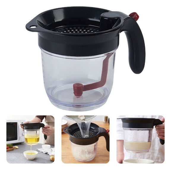 2 Pcs 4 Cup/1L Bottom‑Release Fat Separator with Fine Strainer, Food‑Grade Grease Separator, Leak‑Proof Soup & Broth Oil Separator for Home Cooking