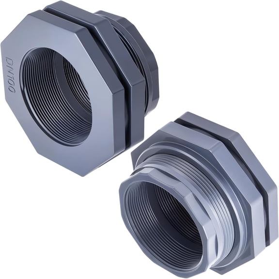 2 Pcs 4 Inch Bulkhead Fitting PVC Water Tank Connector Plumbing Pipe Threaded Bulkhead Fitting NPT for Rain Barrels, Water Tanks, Aquariums, Tubs, Pools