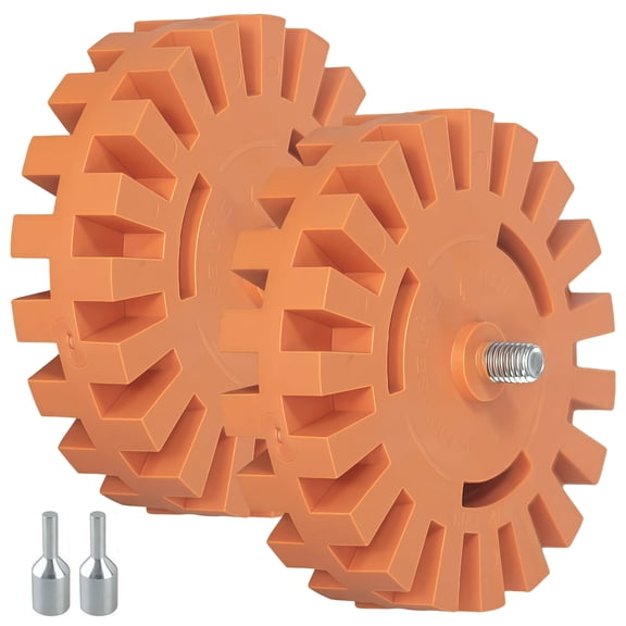 2 Pcs 4-Inch Pneumatic Rubber and Paint Removal Wheels, 25mm Thick, Includes Drill Adapter, Ideal for Removing Stickers, Graphics, and Adhesive Residue from Metal and Glass