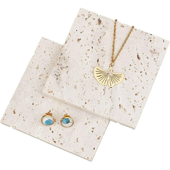 2 Pcs 4" L x 4" W White Rock Display Base with Hole Marble Effect Natural Stone Decorative Display Plate Pedestals Display Photography Prop Accessories DIY for Showing Jewels Cosmetics