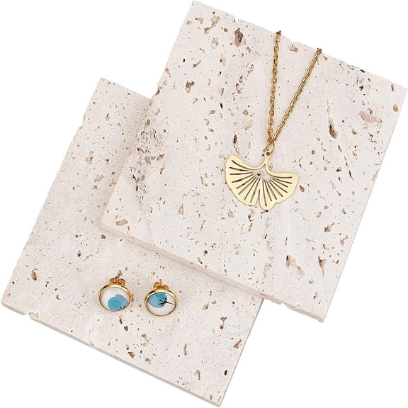 2 Pcs 4" L x 4" W White Rock Display Base with Hole Marble Effect Natural Stone Decorative Display Plate Pedestals Display Photography