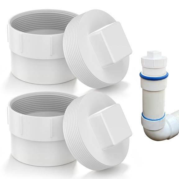 2 Pcs 4" Pvc Sewer Cleanout Cap Sewer Cleanout Adapter with Plug for Outdoor Garden RV and More Drainage Piping Fitting