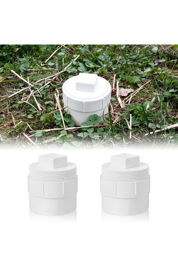 2 Pcs 4" PVC Sewer Cleanout Cap Sewer Cleanout Adapter with Plug for Outdoor Garden RV and More Drainage Piping Fitting