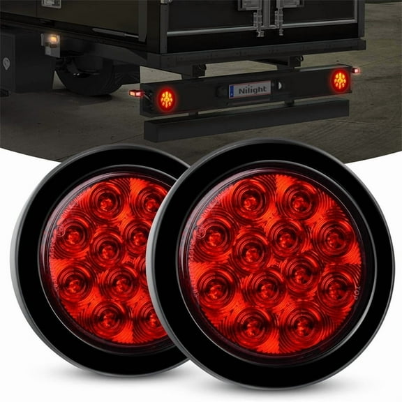 2 Pcs 4" Round Red LED Tail Lights For Jeep Truck Trailer RV W/Surface Mount Grommet Plugs IP67 Car Stop Brake Turn Tail Lights