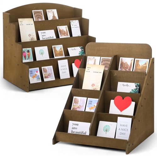 2 Pcs 4 Tier Greeting Card Display Stand Wooden Sticker Organizer Rack ...