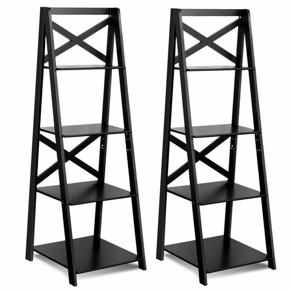 2 Pcs 4-Tier Ladder Shelf Bookshelf Bookcase Storage Display Leaning Home Office